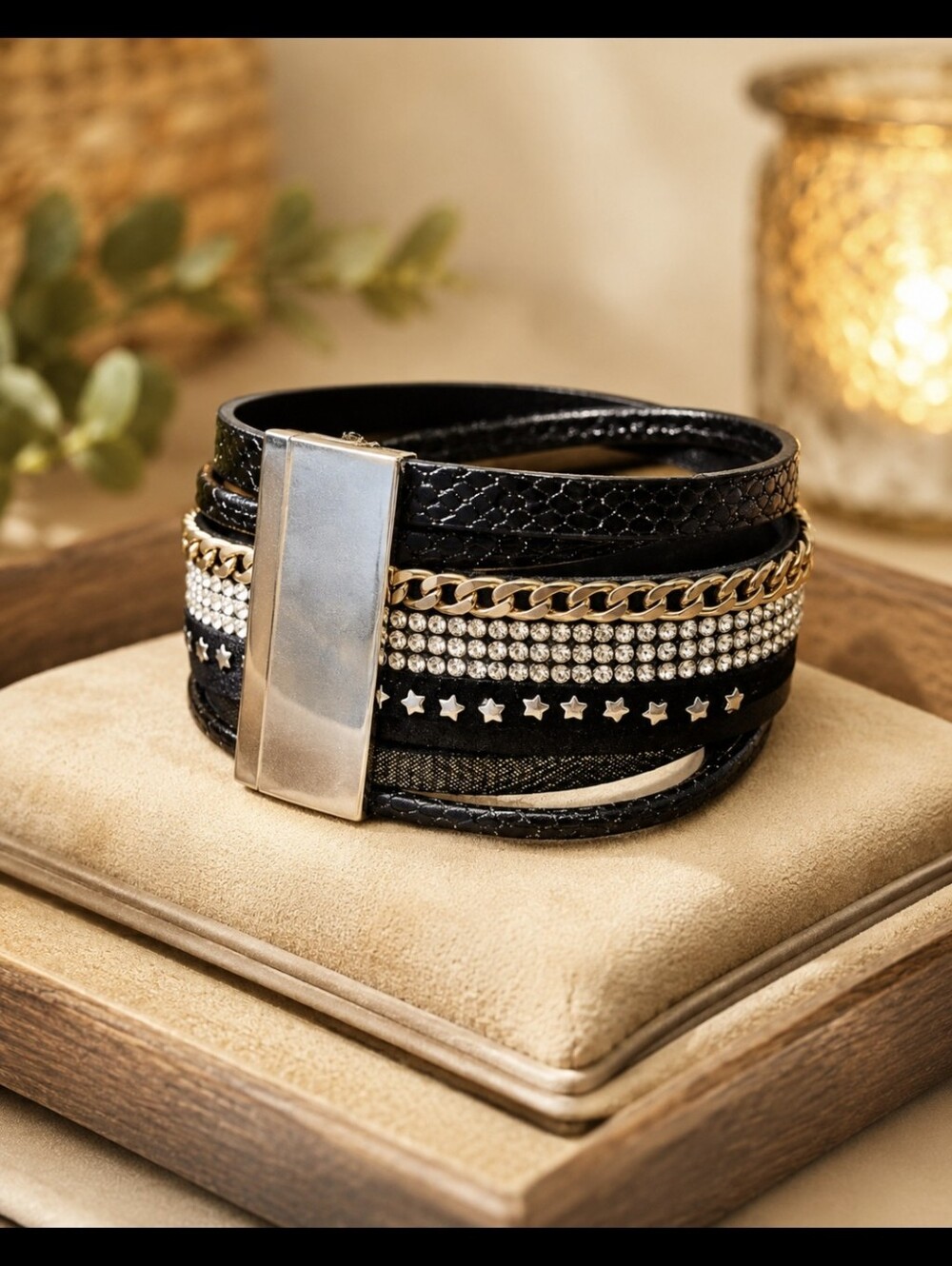 Black Gold And Silver Multi-Layer Cuff  Bracelet